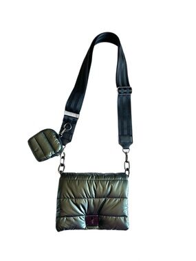 Think Royln Metallic Green Puffer Crossbody Bag with Pouch